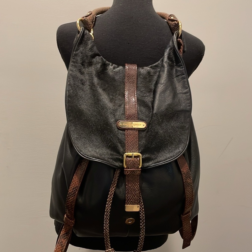 Cynthia Rowley Shoulder Bag Backpack Black Brown Textured Animal Hide Boho - Picture 3 of 14